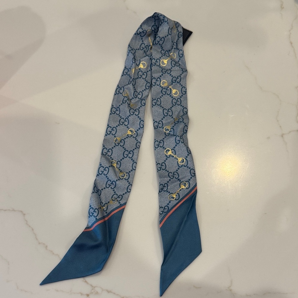 Gucci Teal and Gold Silk Scarf